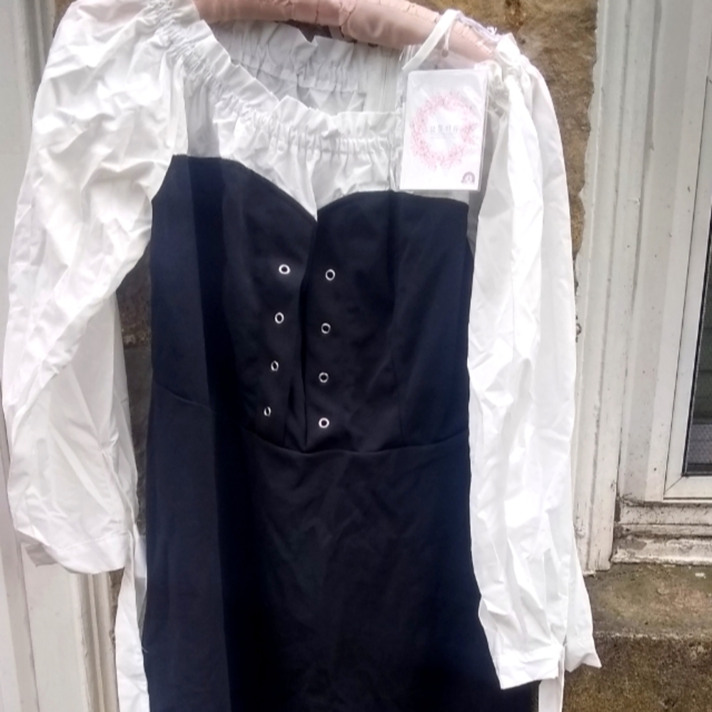 Gothic Off the Shoulder Lace Up Waist Dress